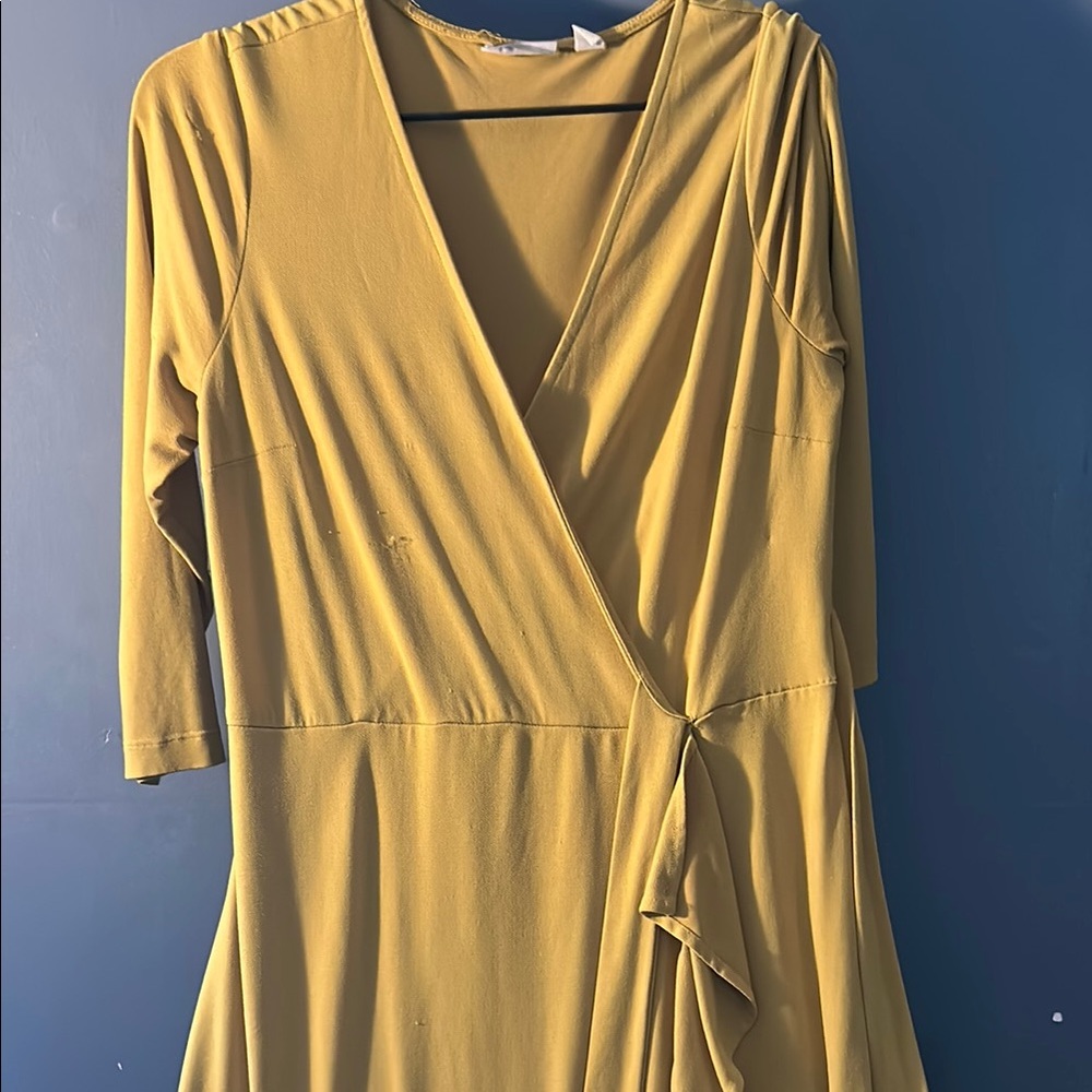 Elegant Mustard Wrap Dress